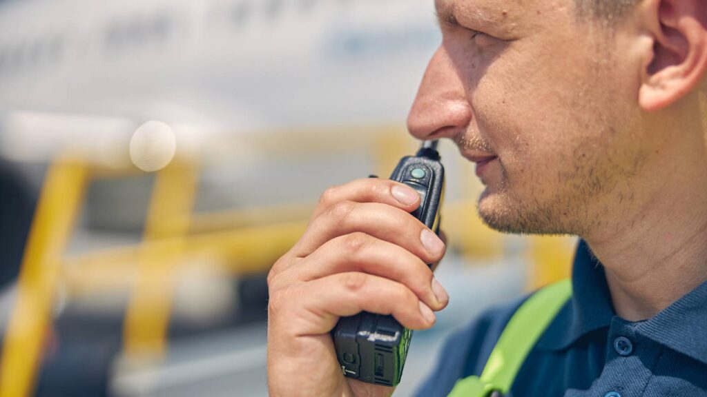 man talking on a hytera two way radios